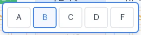 등급 카테고리 셀에서 A, B, C, D, F 선택 버튼이 열린 화면